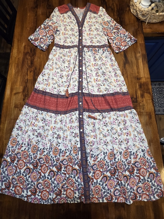 Free People Dresses & Skirts - Free People White Maxi Dress with Rust and Navy Floral Print